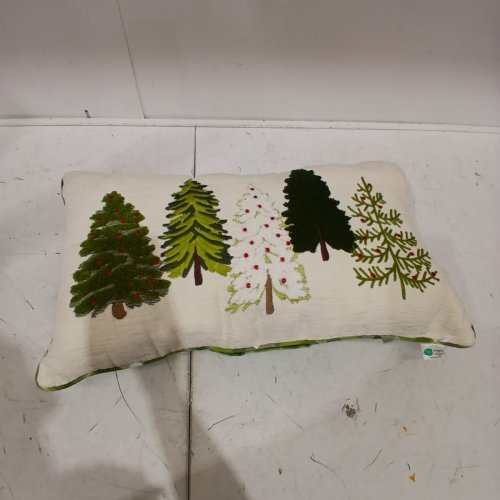 BRENTWOOD ORIGINALS SEASONAL HOLIDAY DECORATIVE PILLOW - 20" X 12" - TREE PATTERN/GREEN/BEIGE - (MODEL:2054962) image 2