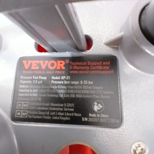 VEVOR HYDRAULIC PRESSURE TEST PUMP, 1/2" BSP HYDROSTATIC WITH GAUGE - 25 BAR - RED (MODEL:RP-25) image 2