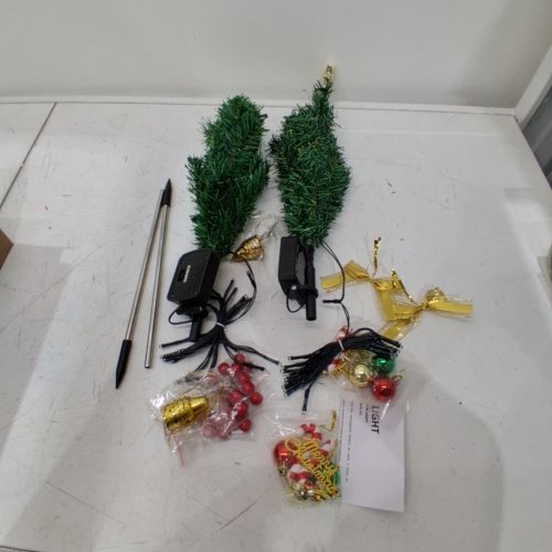 2PK SOLAR CHRISTMAS TREE OUTDOOR DECORATIONS WITH LED LIGHTS AND DECORATIONS - 31" - GREEN image 3