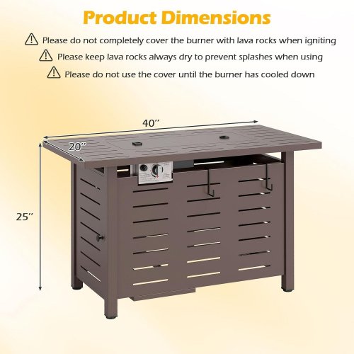 TANGKULA OUTDOOR PROPANE FIRE PIT TABLE WITH LAVA ROCKS - 40" - COFFEE (MODEL: NP12542US-CF) image 2