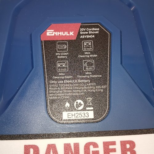 ENHULK BATTERY POWERED CORDLESS SNOW SHOVEL BLOWER WITH DIRECTIONAL PLATE & ADJUSTABLE FRONT HANDLE - 20V / 4AH - 12" PATH - BLUE (MODEL: ASYSN04) image 8