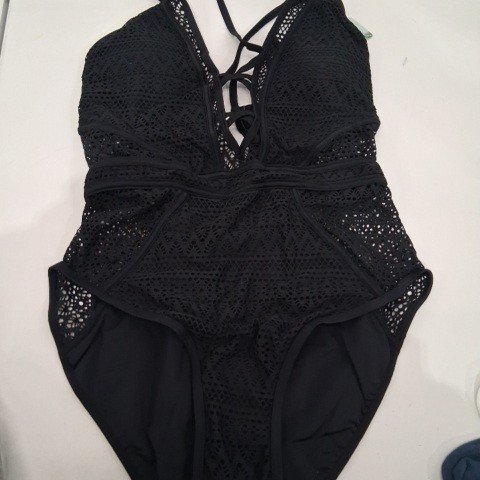 WOMEN'S CROCHET ONE PIECE SWIMSUIT - LARGE - BLACK image 2