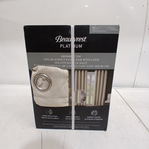 (2 PANEL) BEAUTYREST PLATINUM GROMMET TOP BLACKOUT CURTAIN PANELS WITH LINER - 52" X 90" EACH PANEL - BEIGE image 2