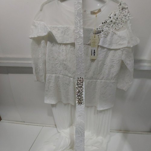 2PC MONARCHA WOMENS LACES TOP FORMAL ELEGANT EVENING DRESS - 50 - WHITE image 4
