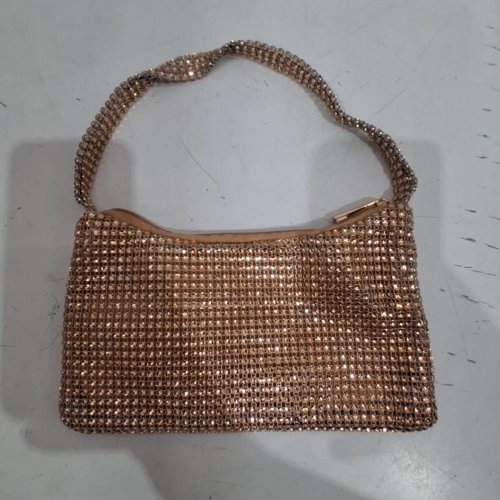 WOMEN'S SPARKLING RHINESTONE MESH EVENING SHOULDER BAG CLUTCH - 9" WIDE - ROSE GOLD image 2
