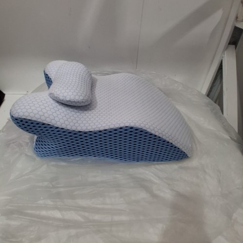 2PC SUSUZI MULTIPURPOSE 3-IN-1 ERGONOMIC MEMORY FOAM WEDGE SUPPORT PRONE READING PILLOW - WHITE / BLUE image 2