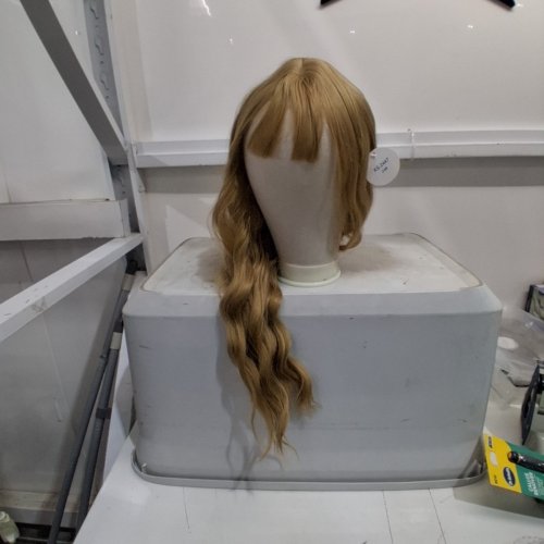 LONG SIMULATION SCALP, HEAT RESISTANT, BREATHABLE, ADJUSTABLE, SYNTHETIC WAVY WITH NATURAL BANGS WIG - 18" - BLONDE ASH GRAY (STYLE: XS-2447 image 3