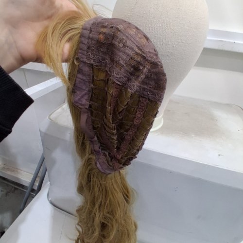 LONG SIMULATION SCALP, HEAT RESISTANT, BREATHABLE, ADJUSTABLE, SYNTHETIC WAVY WITH NATURAL BANGS WIG - 18" - BLONDE ASH GRAY (STYLE: XS-2447 image 5