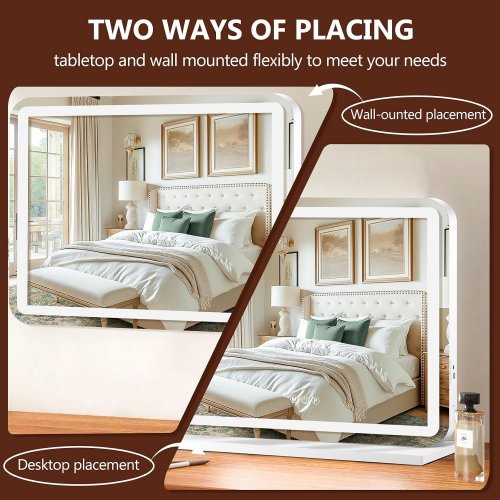 RATSAMEE LIGHTED LED VANITY MAKEUP MIRROR WITH 3 DIMMABLE LIGHT SETTINGS & CHARGING PORT - 18" X 23" - WHTIE image 2