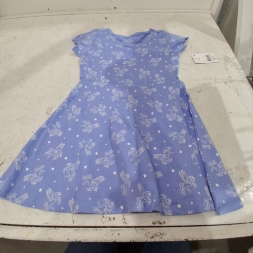 GIRL'S SHORT SLEEVE UNICORN PRINT DRESS - EXTRA SMALL (4-5) - LAVENDER/BLUE image 2