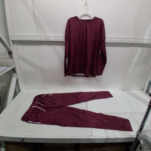 2PC WOMENS LONG SLEEVE PAJAMA SET - MEDIUM - BURGUNDY image 2
