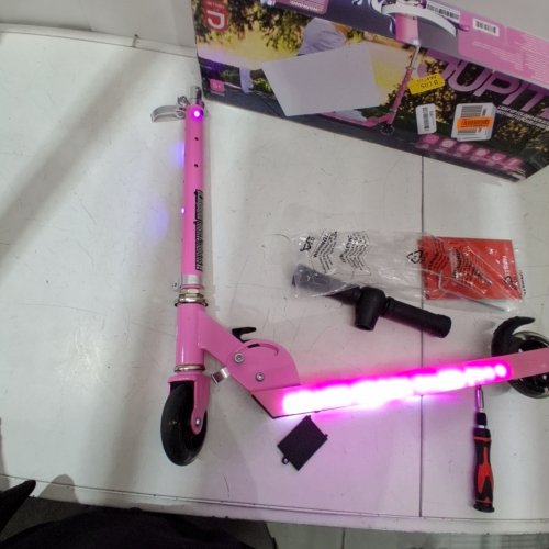 KIDS JETSON JUPITER 2-WHEEL LIGHT-UP KICK SCOOTER, LED LIGHTS ON HANDLEBAR, STEM, WHEELS & DECK, ADJUSTABLE HANDLEBAR, REAR BRAKE, EASY-FOLDING MECHANISM - AGES 5+ - PINK (MODEL: JJUP-PNK) image 2