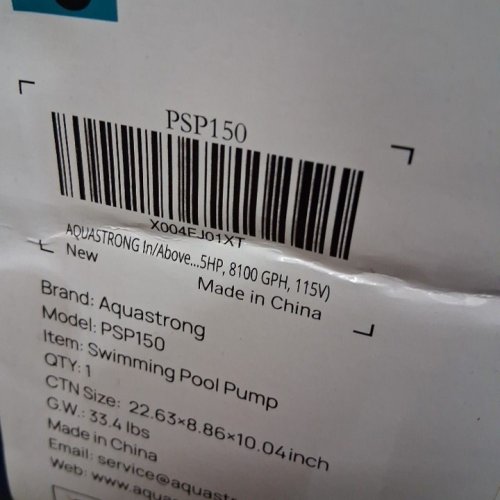 AQUASTRONG 1.5HP IN/ABOVE GROUND SWIMMING POOL PUMP WITH 81000 GPH FLOW- BLACK\BLUE (MODEL: PSP150T) image 10