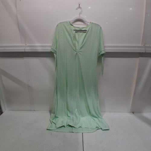 WOMENS CASUAL FLOWY EYELET DRESS - LARGE - TEAL image 2