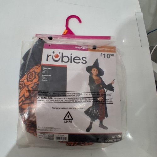 3PC GIRL'S RUBIES WITCH COSTUME - MEDIUM (8/10) - BLACK/ORANGE (STYLE: SORCERESS) image 2