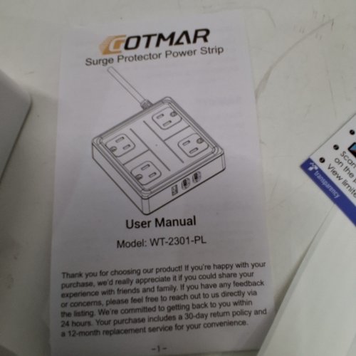 GOTMAR FLAT PLUG POWER BAR WITH USB C - 5FT - WHITE (MODEL: WT-2301-PL) image 2