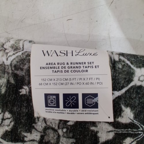 WASH LUXE MACHINE WASHABLE AREA RUG WITH BORDER & FLORAL MEDALLION PATTERN - 5FT X 7FT - DARK GREY/GREEN TONE (MODEL: TNC-27682) image 2