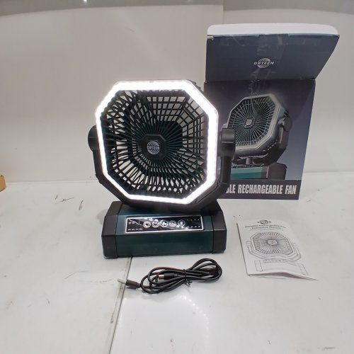 ORTEEN PORTABLE RECHARGEABLE FAN WITH LIGHT - 9" - 24000MAH - BLACK image 2