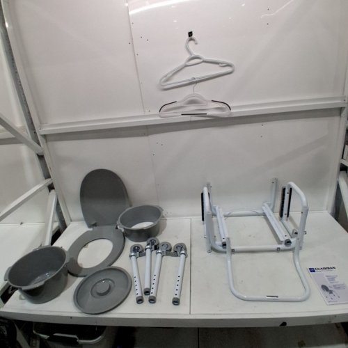 MEDLINE GUARDIAN ALUMINUM BATHROOM CHAIR COMMODE WITH LOCKING CASTERS - 300LB MAX - GREY/WHITE (MODEL: G1-506DWX1) image 2