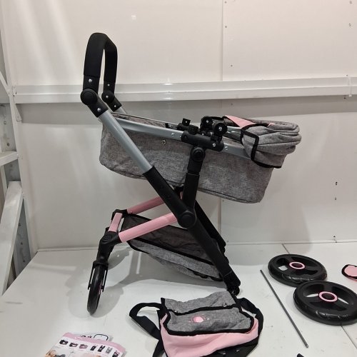 BAYER DESIGN - DOLLS PRAM XEO - ADJUSTABLE REVERSIBLE HANDLE BABY STROLLER FOR DOLLS WITH BAG - GREY/PINK (MODEL: 17033AA) image 2