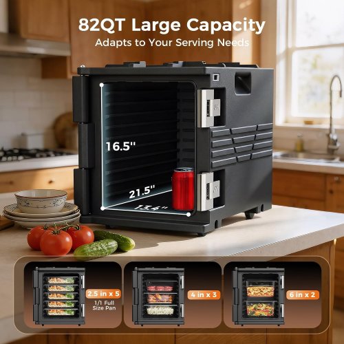 CAMMOO NON-ELECTRIC HOT BOX FOOD WARMER WITH WHEELS - 82QT, 25" X 18" X 22" - BLACK - (MODEL: NT82) image 2