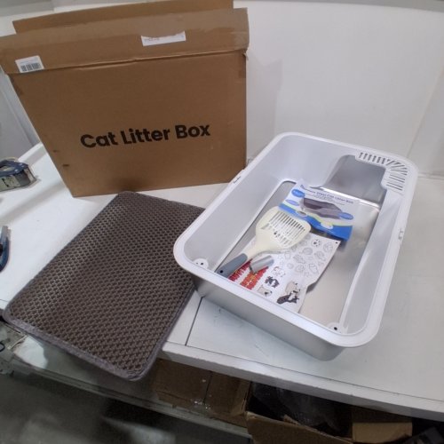 STAINLESS STEEL CAT LITTER BOX - 24" X 16" - 36L - WHITE image 2