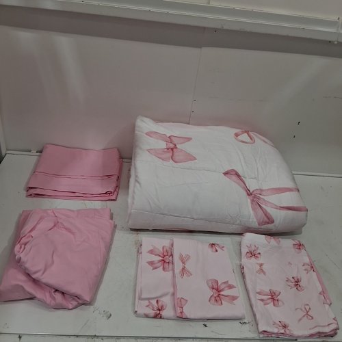 7PC EROSEBRIDAL CUTE BOW BEDDING SET - TWIN - PINK/WHITE image 2