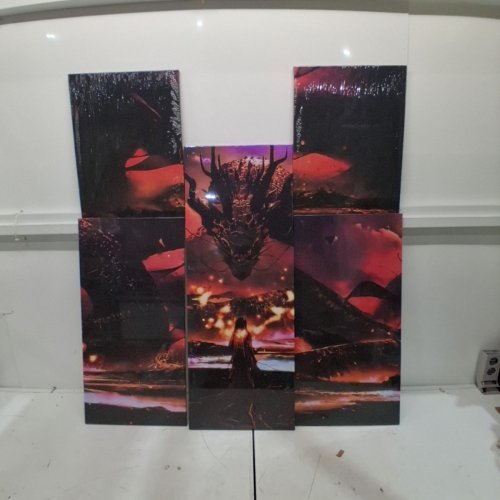 5PC TUMOVO FANTASY DRAGON WALL ART PANELS - 32"X12" - BLACK/ RED image 2