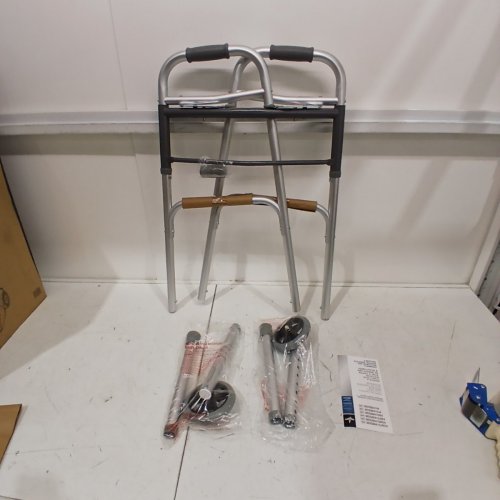 MEDLINE 2 BUTTON FOLDING WALKER 5'' WHEELS 300LB WEIGHT CAPACITY (MODEL:MDS86410W54H) image 2