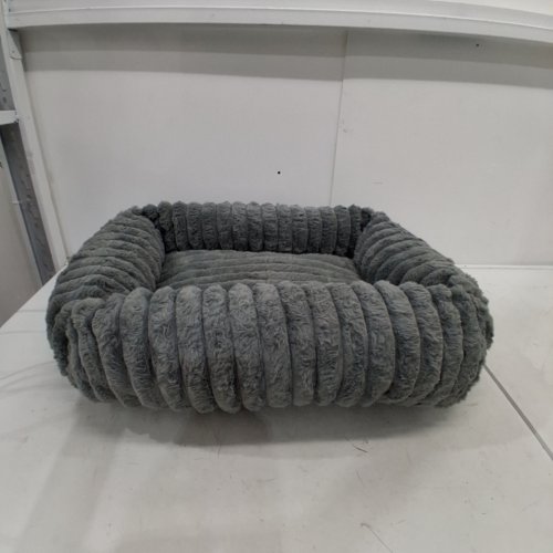 RIBBED PLUSH PET SOFA BED WITH SOFT PADDING - 26" X 20", WASHABLE - GREY image 2
