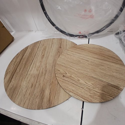2PC NESTING MODERN WOODEN COFFEE / SNACK SIDE TABLE SET WITH METAL FRAME - 27.5" ROUND - OAK/BLACK (MODEL: ZZ-807A) image 5
