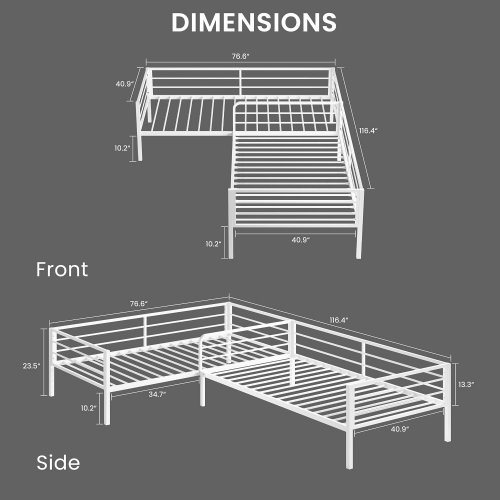 LIKIMIO L SHAPED TWIN BED FRAMES WITH RAILS - TWIN - WHITE (MODEL: HK-TTBF-01W) image 2