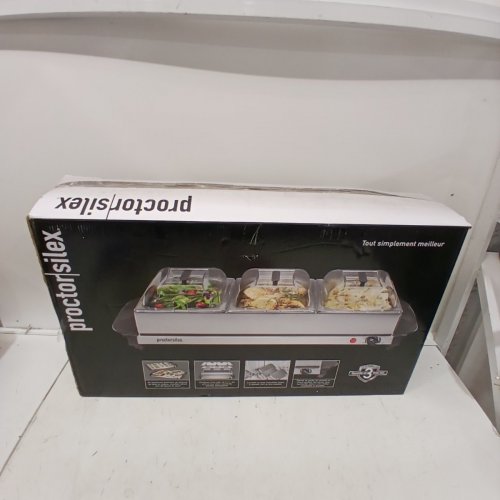 PROCTOR SILEX ADJUSTABLE HEAT BUFFET SERVER & FOOD WARMER WITH 3 OVEN-SAFE DISHES - 2.5QT /EACH- SILVER (MODEL : 34300RG) image 5