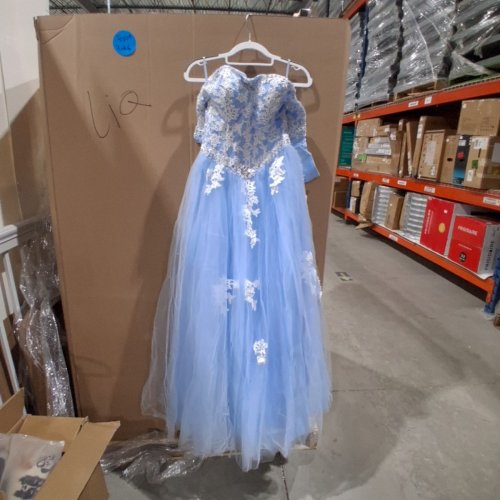 WOMAN'S STRAPLESS EMBROIDERED BALL GOWN DRESS - SIZE 2 - LACE BLUE image 2