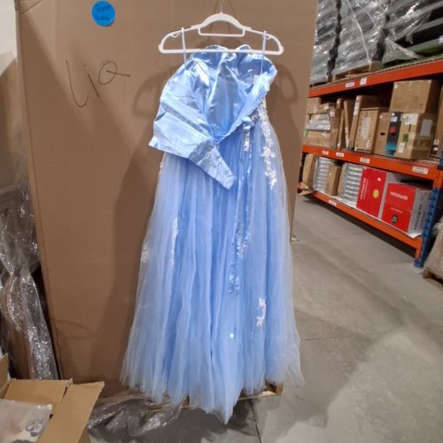 WOMAN'S STRAPLESS EMBROIDERED BALL GOWN DRESS - SIZE 2 - LACE BLUE image 3