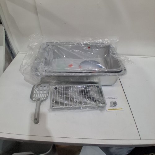 EOSARCU STAINLESS STEEL CAT LITTER BOX WITH LID - 47L - 23.62" X 15.74" X 15.74" - LIGHT GREY image 2