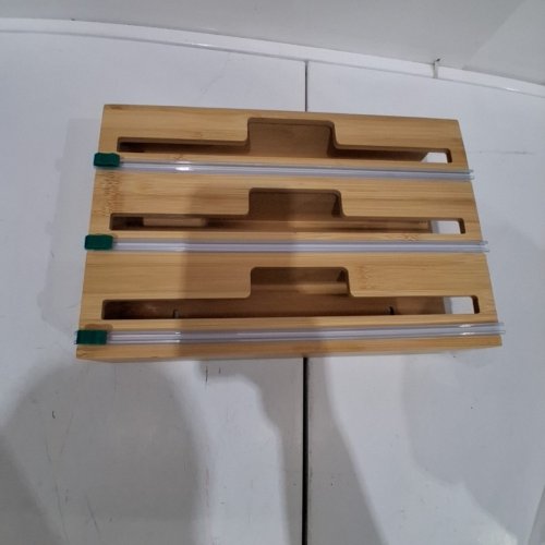 BRIGHTROOM TIN FOIL AND PLASTIC WRAP DISPENSER AND CUTTER - 13" X 8.5" - WOOD image 2