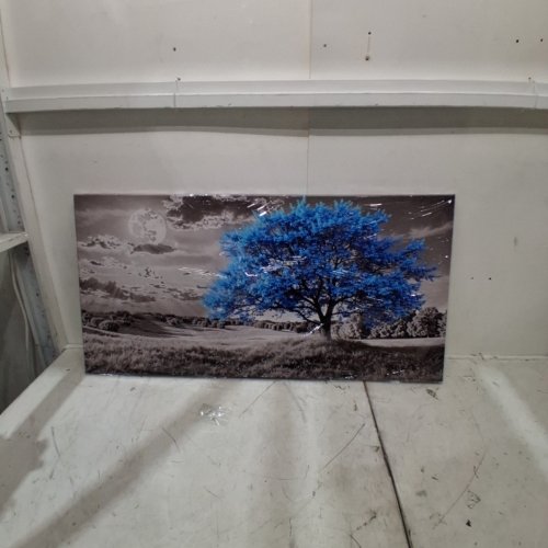 BLUE TREE CANVAS WALL ART - 20" X 40" - BLUE image 2