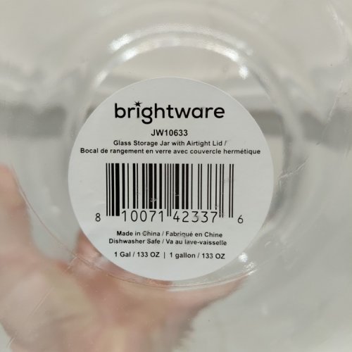 2PC BRIGHTWARE GLASS STORAGE JAR WITH AIRTIGHT LID - 1 GAL / 133 OZ - CLEAR (MODEL: JW10633) image 2