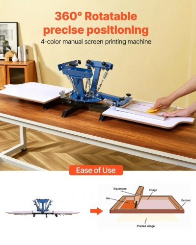 ROTATING SILK SCREEN PRINTING PRESS MACHINE, 2 WORK STATIONS & 4 COLORS - 21" X 18" - BLUE/BLACK - (MODEL: S4-2) image 2