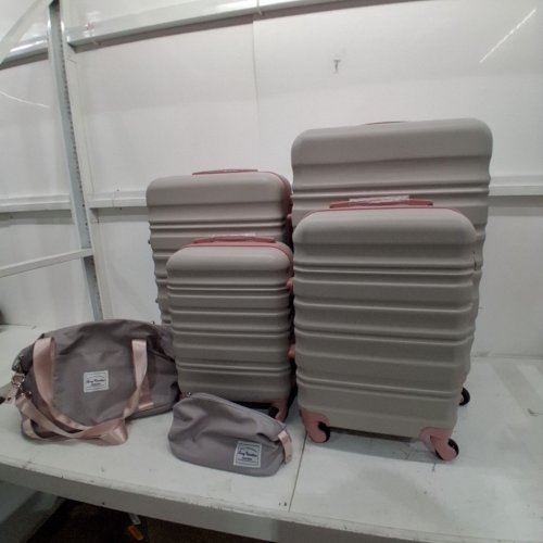 6PC LONG VACATION LUGGAGE SET WITH 4 HARDSHELL SUITCASES WITH TSA APPROVED LOCKS, DUFFLE BAG AND TOILETRY BAG - 16" 20" 24" 28" SUITCASES AND 1TRAVEL DUFFLE AND 1 TOILETRY BAG - PINK/GREY (MODEL: LUGGAGELV402) image 2