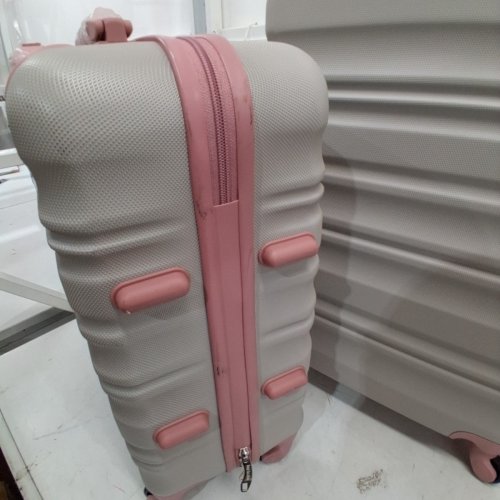 6PC LONG VACATION LUGGAGE SET WITH 4 HARDSHELL SUITCASES WITH TSA APPROVED LOCKS, DUFFLE BAG AND TOILETRY BAG - 16" 20" 24" 28" SUITCASES AND 1TRAVEL DUFFLE AND 1 TOILETRY BAG - PINK/GREY (MODEL: LUGGAGELV402) image 6