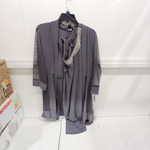 2PC R&M RICHARDS SHORT MOTHER OF THE BRIDE OVER LONG SLEEVE SHIRT AND DRESS - SIZE 6 - CHARCOAL GREY (STYLE: 8442W) image 2