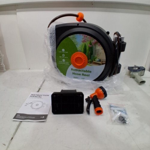 RETRACTABLE HOSE REEL - 100FT - 1/2" HOSE DIAMETER - BLACK / ORANGE image 2