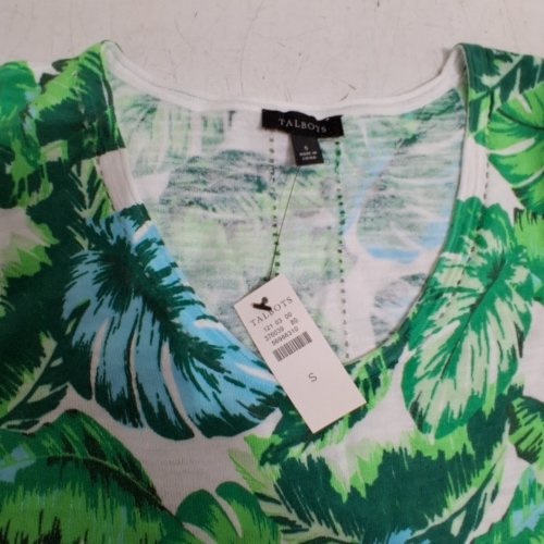TALBOTS V-NECK PULLOVER SHIRT - SMALL - GREEN / WHITE (STYLE : P242121209) image 3