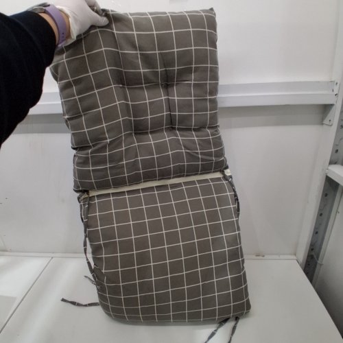 2PC CHAIR CUSHION WITH ZIPPER CONNECTOR - 16" X 16" EACH - GREY PLAID image 2