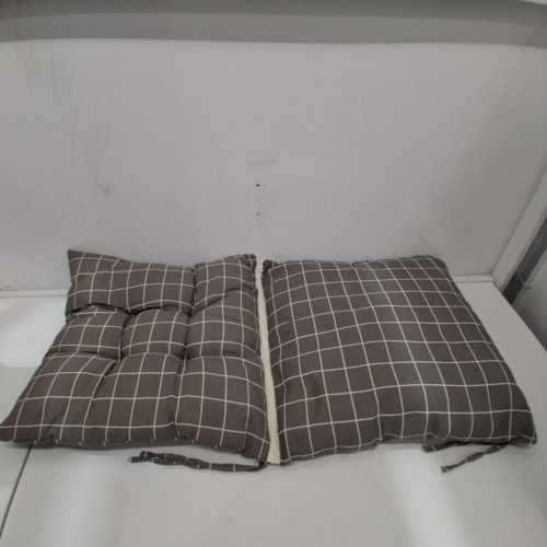 2PC CHAIR CUSHION WITH ZIPPER CONNECTOR - 16" X 16" EACH - GREY PLAID image 3