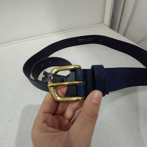 MENS MONTE & COE GENUINE LEATHER BELT - 44 - NAVY BLUE/GOLD image 4