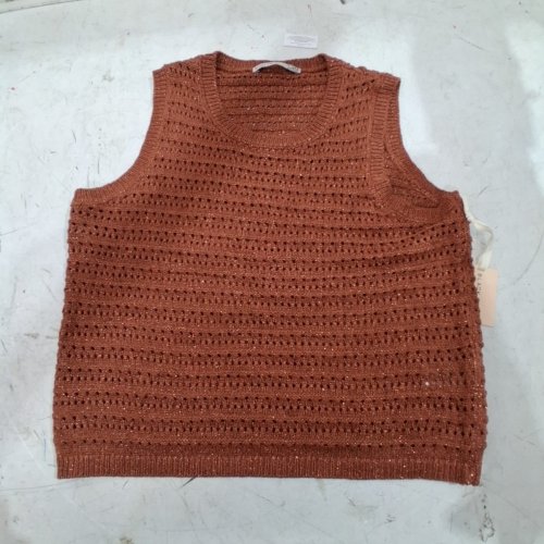 WOMEN'S BLACK TAPE KNIT SLEEVELESS SPARKLY SWEATER VEST - MEDIUM - TERRACOTTA/ORANGE (STYLE: 2727015 T) image 2