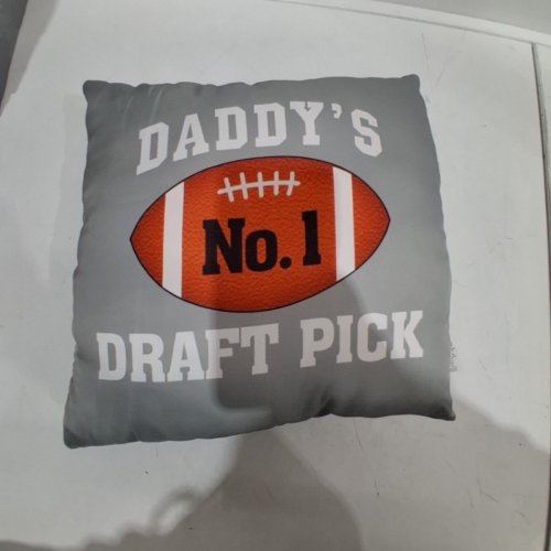 FOOTBALL THROW PILLOW - 13" X 13" - GREY/WHITE/ORANGE image 3